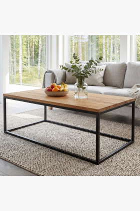 Massivholz Couchtisch Wildeiche 100x60 cm mit Metallfüßen